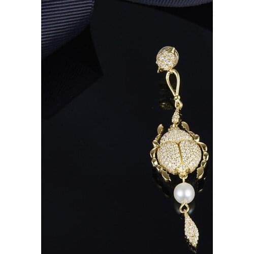 SLJELY Brand 925 Sterling Silver Scarab & Pine Cone Earrings Micro Pave Cubic Zirconia Stones Fine Design Women Luxury Jewelry