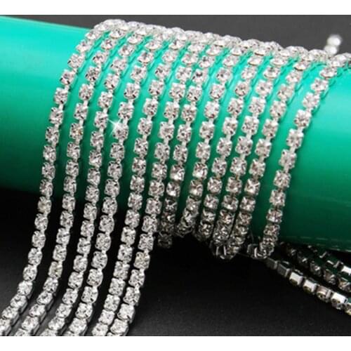 1Yard Color Crystal Rhinestones Silver Chain For DIY Clothing Craft Sew On Rhinestone Cup Chain Glass Rhinestones With Claw