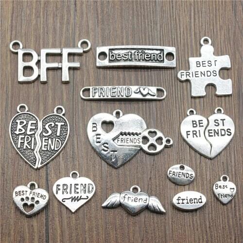20pcs Silver Color Designer Charms Pendant For Best Friends Pendant Charms Best Friends Bff Charms For Jewelry Making DIY Craft
