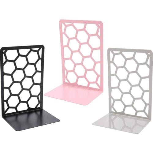 2021 Creative Bookshelf End Metal Bookends Book Support Stand Desk Organizer Storage Holder Shelf Honeycomb Bookcase