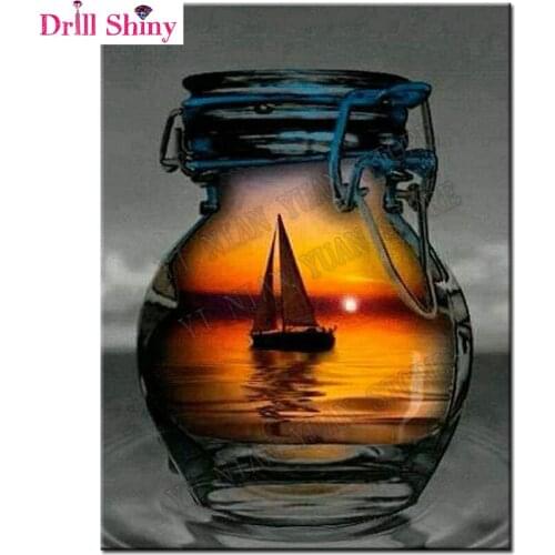 5D DIY Diamond embroidery scenery Sailboat stickers Full round Diamond painting Cross Stitch kit Rhinestone Mosaic Painting Gift