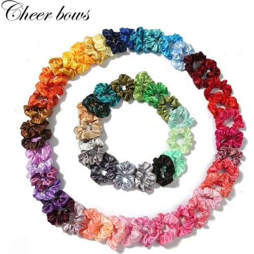 60Pcs/Lot Women Satin Scrunchies Solid Hair Bands for Girls Fashion Hair Tie Ponytail Holder Gum for Hair Accessories