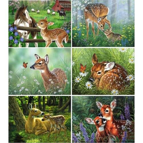 Diy 5d Full Diamond Embroidery Animal Square Round Diamond Painting Jungle Sika Deer Mosaic Furniture Decoration Hobby Gift