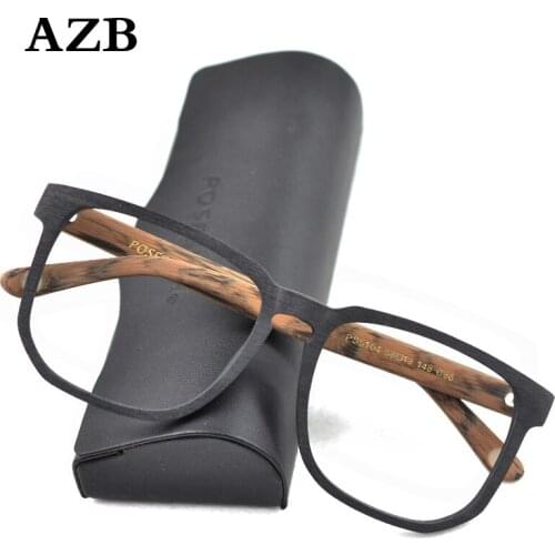 AZB Vintage Retro Wood Glasses Frame Women Men Oversized Optical Eyaglasses Frames for Prescription Lens Spectacles Frame