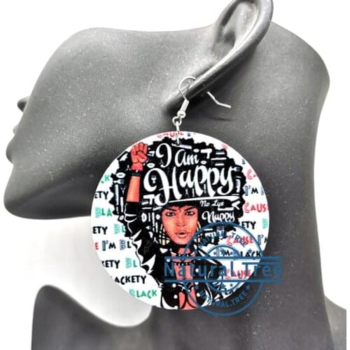 Free Shipping!!I'm happy i am black wooden earrings