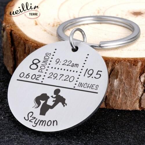 Lovely Personalized Baby Boys Girls Keychain Name Birth Weight Height For Newborn Commemorate New Mom Dad Gift Keyring