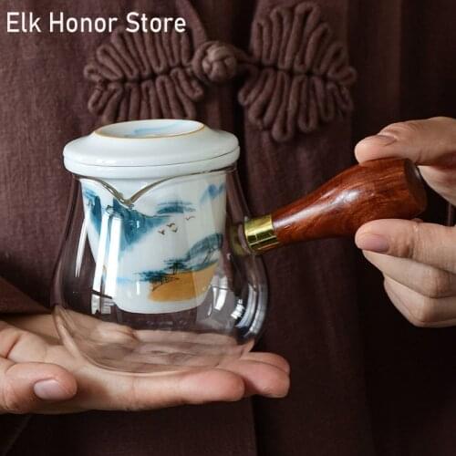 300ml Landscape Art Glass Teapot Hand Painted Landscape Painting Strainers Filter Teapot Household Kung Fu Teaware Accessories