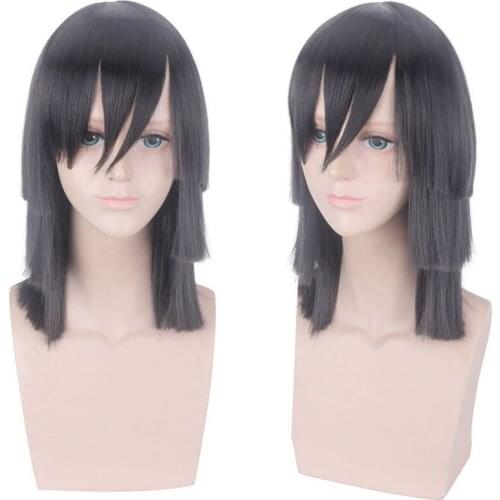 Iguro Obanai Black Wig Kimetsu No Yaiba Cosplay Heat Resistant Synthetic Wigs Anime Halloween Carnival Party Role Play Props