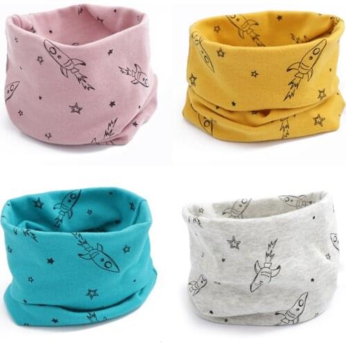 Children Autumn Spring Boys Girls Baby Scarf Cartoon Rocket Printed Winter Scarf Kids Wool Ring Cotton O Ring Neck Scarves