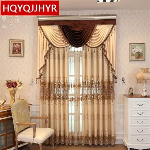 European luxury beige high-quality embroidery curtains for Living Room Windows High-end custom classic curtains for Bedroom