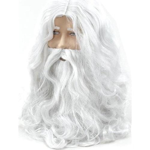 New Year White Santa Fancy Dress Costume Wizard Wig and Beard Set Christmas Halloween