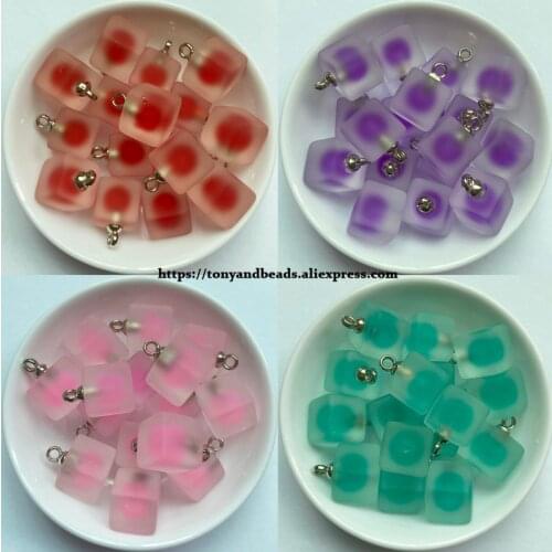 1 Lot = 10pcs )Square Shape Matte Bead In Bead Acrylic Small Pendant Size 12mm 6 Colors For Jewelry Making DIY