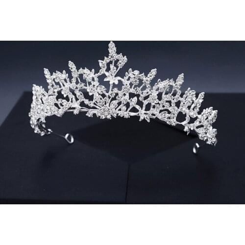 Fashion Net Red Rhinestone Flower Hair Crown Silver Color Tiaras and Crowns Hair Jewelry for Women Accessories Bride Headpiece