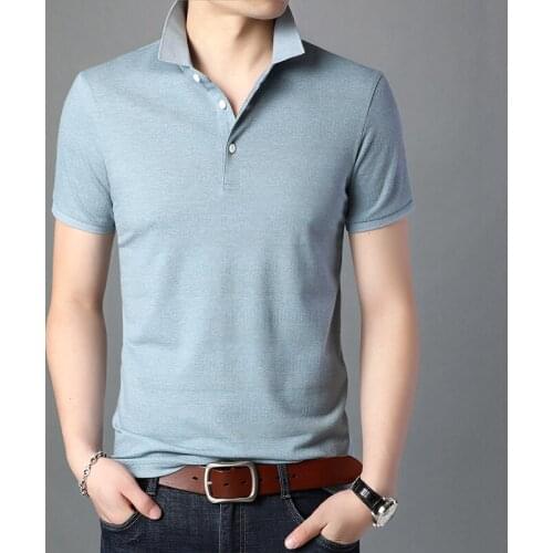 2021 Spring Summer Short Sleeve T Shirt Men Business Casual Turn-down Collar T-Shirt Men Solid Color Tee Shirt Homme 3 Color