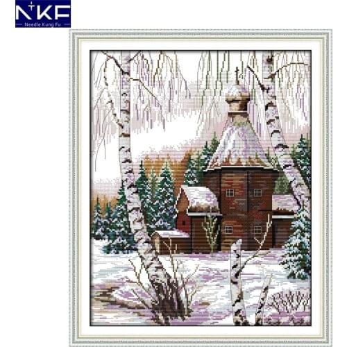 NKF Winter Scenery Handmade Counted Cross Stitch Cross Stitch Kit for Embroidery Home Decor Needlework Cross Stitch