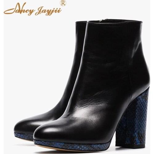 Nancyjayjii Women Adult Boots Black Solid Patent Leather Ankle Sewing Pointed Toe Super High Square heel Mature Concise 2019