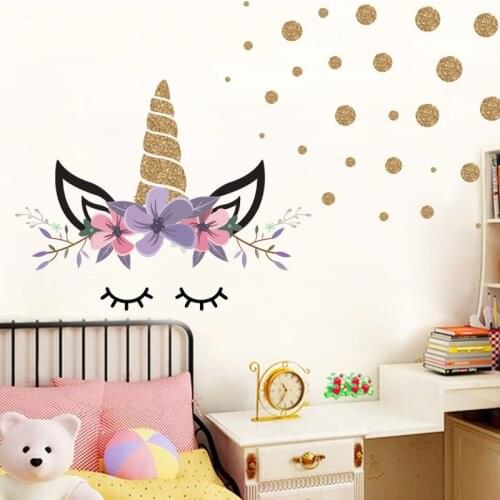 Sweet Unicorn Dot Circle Flower Heart Wall Sticker Living Room Bedroom Home Decor Wall Stickers for Kids Rooms Decoracion