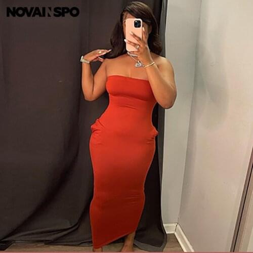 NOVAINSPO Backless Solid Skinny Pocket Elegant Strapless Maxi Dresses Casual Workout Women Streetwear Summer Sleeveless Dress