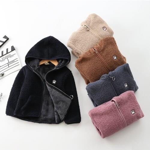 Autumn And Winter Fleece Girls Jacket With Hooded Teddy Fleece Cute Cardigan Windproof And Warm Long-Sleeved Childrens Jacket
