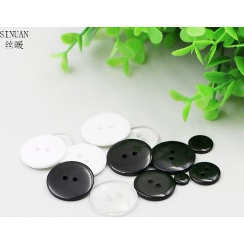 SINUAN Resin Buttons Flatback Button 2-Hole Plastic Buttons White/Black/Transparent Round Button Crafts Sewing Decorations