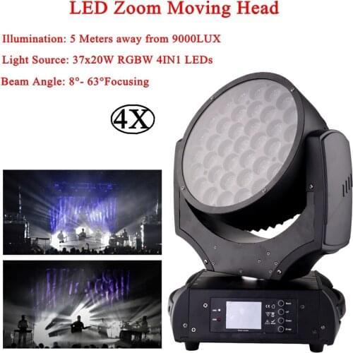 4Pcs/Lot 2020 NEW 37x20W LED Wash Beam Moving Head Lights Zoom DMX512 37 CH for Disco DJ Stage Wedding Party Decorations Lamp