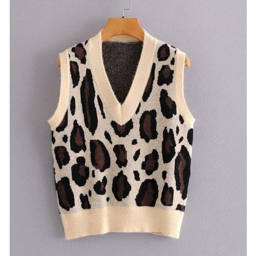 Urifens V Neck Knitted Pullover 2021 Spring College Style Leopard Student Sweater Vest Women Casual Chic Korean Sweater BN47U