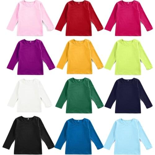 Shirts for kids 95% cotton long sleeve casual plain shirt boys and girls kids clothes classic t shirt