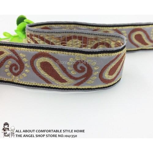 Grey Base With Fashion Coffee Geometric Pattern Zakka Woven Jacquard Ribbon Sewing DIY Supplies Webbing 1-1/4" 33mm 10yards