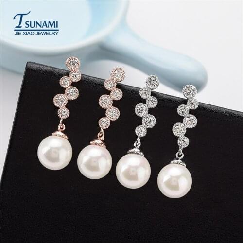 European and American fashion temperament geometric pearl zircon earrings female/girl wedding party sweet romantic earrings