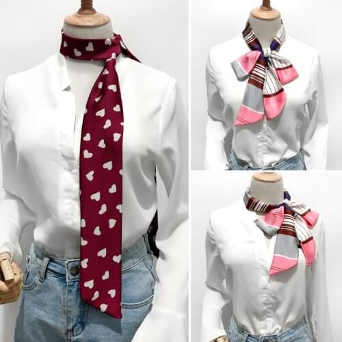 Spring Autumn Small Long Scarf Narrow Silk Neckerchief For Bussiness Belt Scarf Bag Hat Ribbon Women Scarves Infinity Scarf Gift
