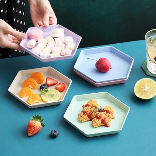 Hexagon Party Dessert Snacks Melon Seeds Wheat Straw Thicken Tray Fruit Plate