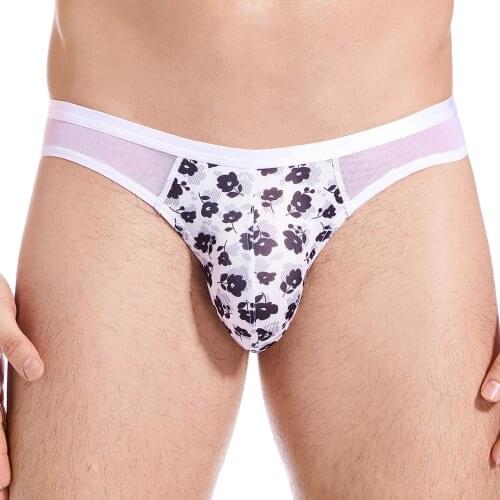 Men Printed G Strings Thong Underwear Mesh Sexy Gay Sissy Tanga Hombre Jockstrap Penise Bag Breathable Thin Men Underwear