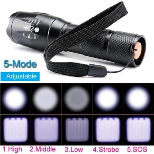 3000LM T6 LED Flashlight Rechargeable Torch For Fishing 5 Modes Waterproof Zoomable LED Light For AAA or 18650 battery