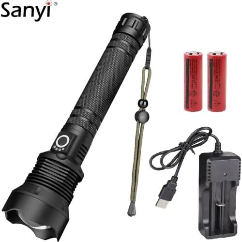 LED Flashlight Tactical Flash Light Zoomable Focus 3 Modes Lantern Torch Flashlights For Fishing Camping By 26650 With Hand Rope