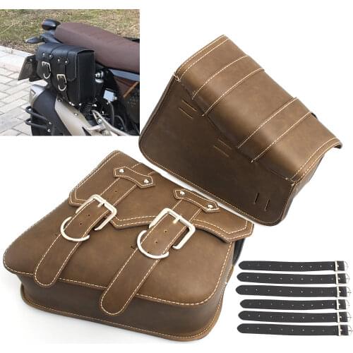 Motorcycle Vintage PU Leather Saddlebags Universal Tools Bag Pouch For Harley XL Cruiser Cafe Racer Electric Bikes