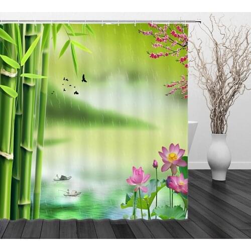 Waterproof Shower Curtain with Hooks Green Scene bamboo landscape Bathroom Curtains High Quality Bath Decor Waterproof Polyester
