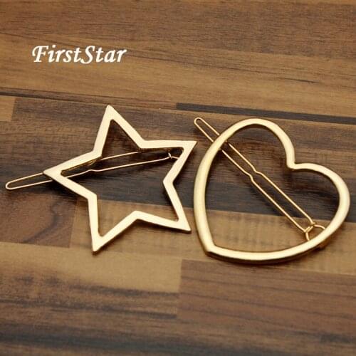 FirstStar Lovely Gold Metal Star Hair Clip Pin Heart Hairpins New Fashion Women Barrette For Kids Girls Accessories Jewelry