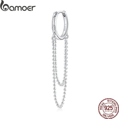 Bameor 1PC Pearl Chain Ear Buckle 100% 925 Sterling Silver Simple Geometric Earrings for Girl Party Fashion jewelry SCE1121
