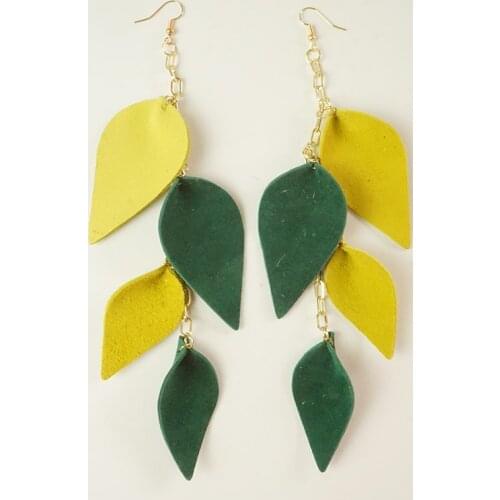 Suede Leather Leaf Dangle Earrings for Women Gold Color Chain Long Line Genuine Leather Jewelry Wholesale