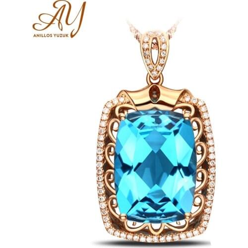 Anillos Yuzuk Natural Blue Topaz Pendant Necklace 925 Sterling Silver Gemstones Statement Necklace Women With Chain Wholesale