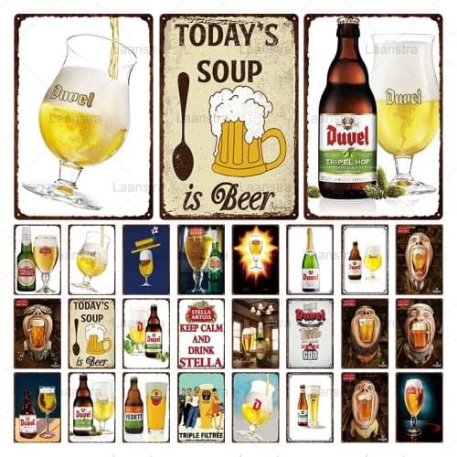 Tin Sign Beer & Funny Big Head Picture Iron Signs Duuel Beer Vintage Poster Wall Decor For Cafe Pub Club Bar Iron Plaque Brand
