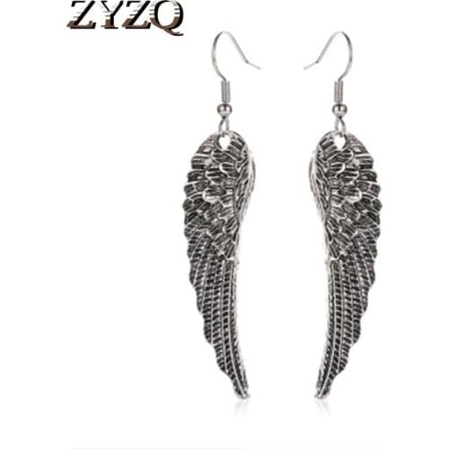 ZYZQ Vintage Silver Plated Drop Earrings For Women Special Personality Angel Wings Design New Years Present For Women Hot