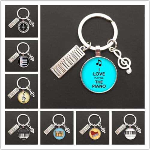 2021Music Note Key Ring I Love Piano Keychain 25mm Glass Cabochon Key Ring Music Lovers Gift Jewelry key chain accessories cute
