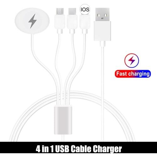 4 in 1 USB Cable Charger Micro Type-C Wired Magnetic Fast Charging Dock For iPhone for Apple Watch iWatch Mobile Phone