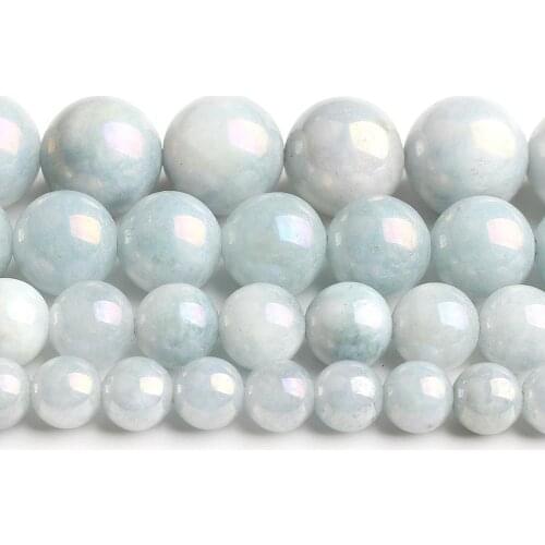 6/8/10/12mm Natural Light Blue Electroplated Angelite Stone Beads Round Loose Beads For Accessories Jewellery Making 15 Inch