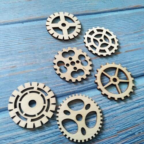 60pcs 5cm Wooden Gears Shape DIY Craft Tag Decoration Gift Decoupage Embellishments Laser Cut Scrapbooking Embellishment Card