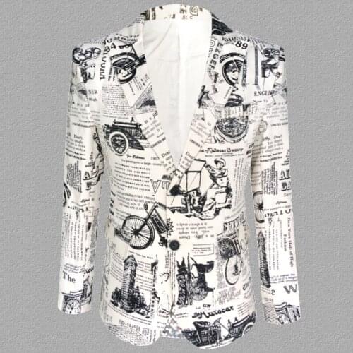 Printing blazer men suits designs jacket mens stage singers clothes dance star style dress punk rock masculino homme white