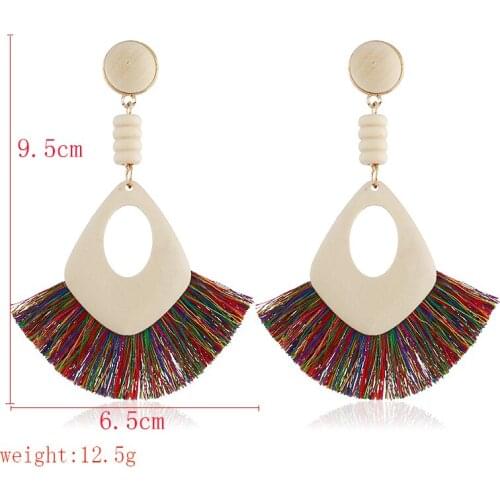 Bohemian ethnic original design wooden geometric tassel earrings for womens sleek minimalist charm earrings jewelry wholesale