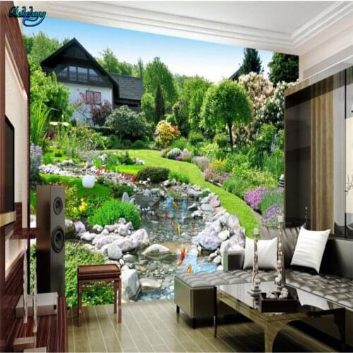 Beibehang Large custom wallpaper behind garden landscape landscape TV background living room wall decoration painting
