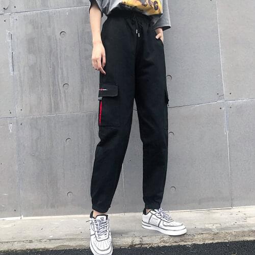 Cargo Elasticated Trousers Women Link Chain Street Wear Trousers Loose Women Moto Joggers High Waist Pants Sweatpants